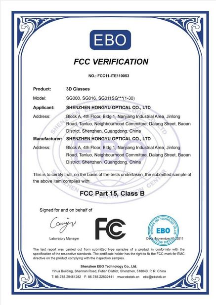 China Shenzhen HONY Optical Co., Limited certificaciones