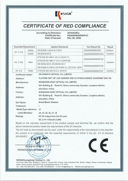 China Shenzhen HONY Optical Co., Limited certificaciones